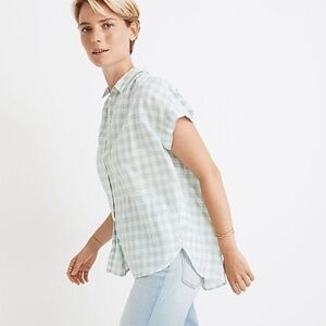 Madewell Button Down Blue Plaid Blouse